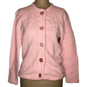 Vintage Kenwyn 100% Shetland Wool Cardigan Sweater Womens Pink 34 USA Union Made